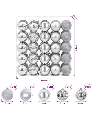 Set di Palline di Natale 50 pz Argento 8 cm Polistirolo
