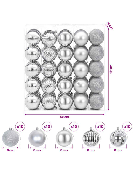 Set di Palline di Natale 50 pz Argento 8 cm Polistirolo