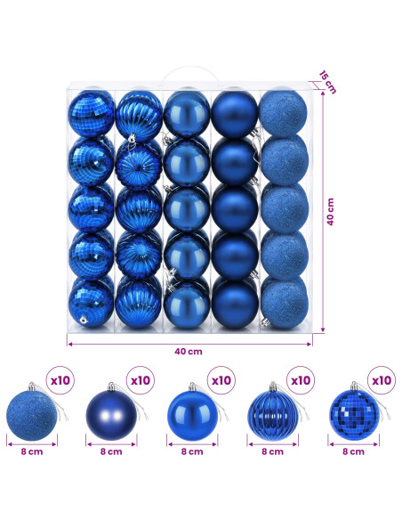 Set di Palline di Natale 50 pz Blu 8 cm Polistirolo