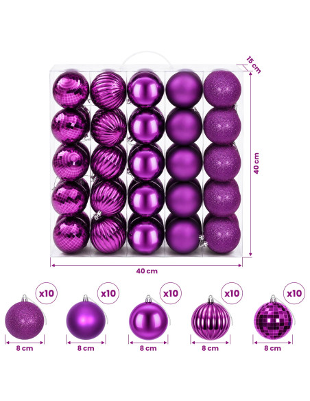 Set di Palline di Natale 50 pz Lillà 8 cm Polistirolo