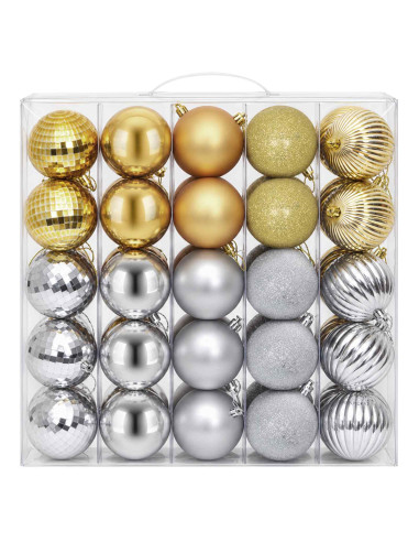 Set di Palline di Natale 50 pz Argento e oro 8 cm Polistirolo