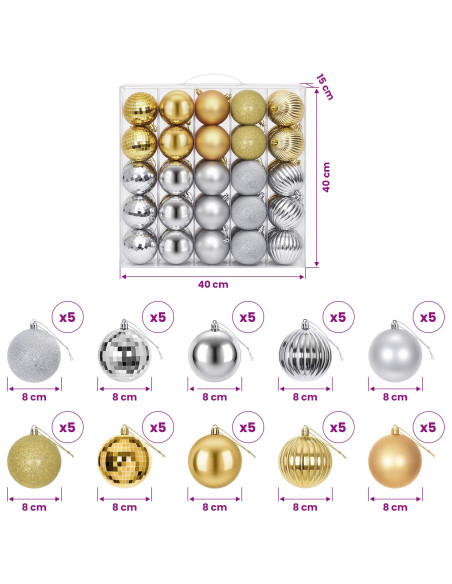 Set di Palline di Natale 50 pz Argento e oro 8 cm Polistirolo
