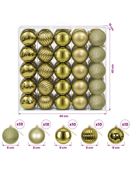Set di Palline di Natale 50 pz Verde chiaro 8 cm Polistirolo