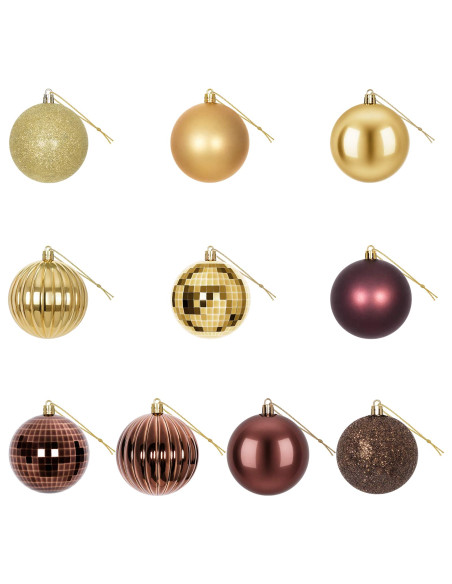 Set di Palline di Natale 50 pz Marrone e oro 8 cm Polistirolo