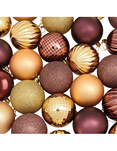 Set di Palline di Natale 50 pz Marrone e oro 8 cm Polistirolo