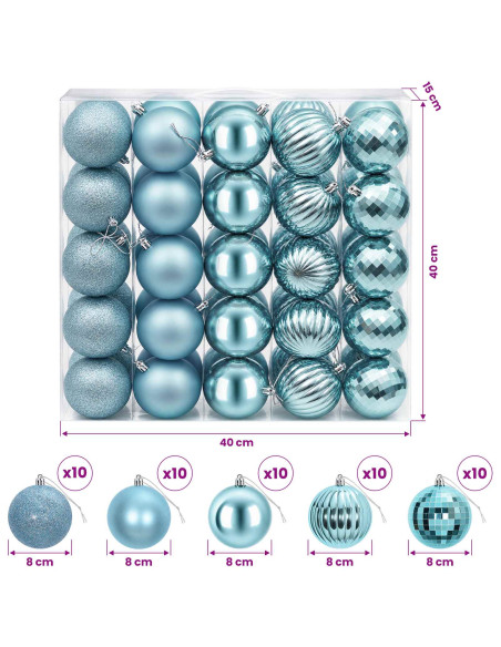 Set di Palline di Natale 50 pz Turchese 8 cm Polistirolo