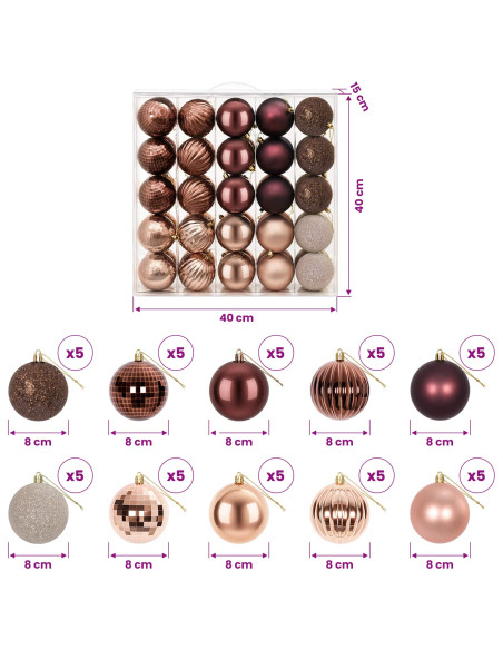 Set di Palline di Natale 50 pz Champagne e marrone 8 cm
