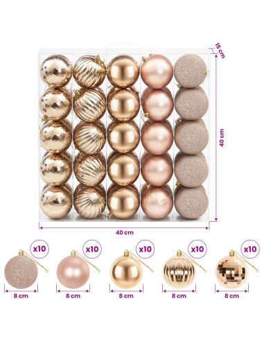 Set di Palline di Natale 50 pz Oro rosa 8 cm Polistirolo