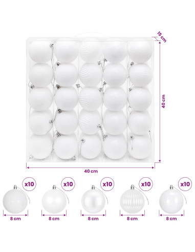 Set di Palline di Natale 50 pz Bianco 8 cm Polistirolo