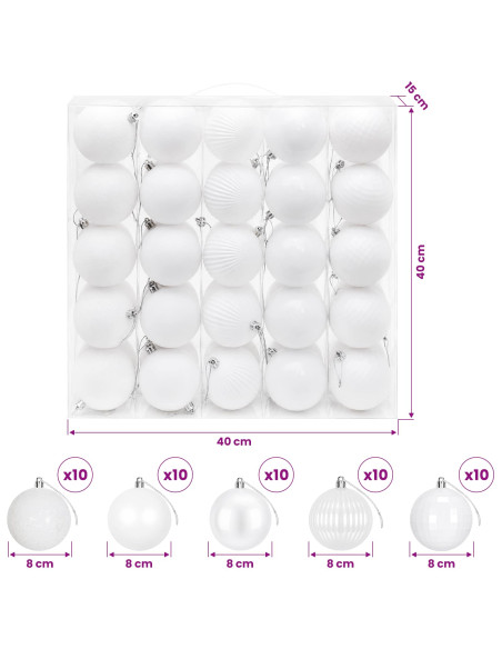 Set di Palline di Natale 50 pz Bianco 8 cm Polistirolo