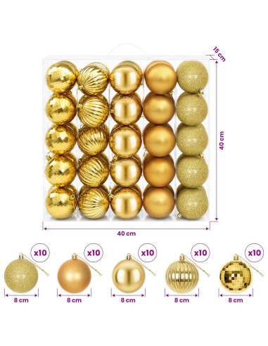 Set di Palline di Natale 50 pz Oro 8 cm Polistirolo