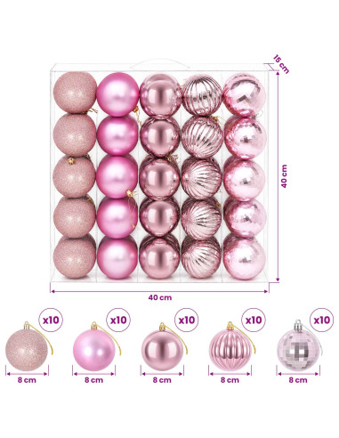 Set di Palline di Natale 50 pz Rosa 8 cm Polistirolo