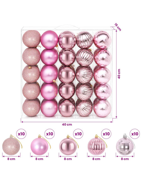 Set di Palline di Natale 50 pz Rosa 8 cm Polistirolo