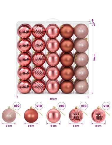 Set di Palline di Natale 50 pz Rosa e rosé 8 cm Polistirolo