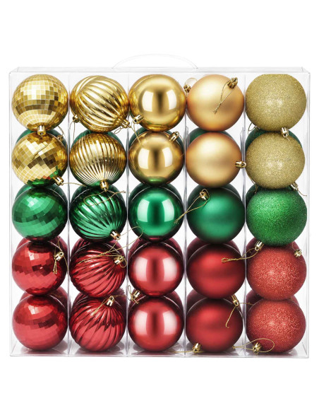 Set di Palline di Natale 50 pz Rosso, oro e verde 8 cm