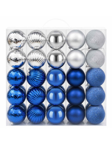 Set di Palline di Natale 50 pz Blu e argento 8 cm Polistirolo
