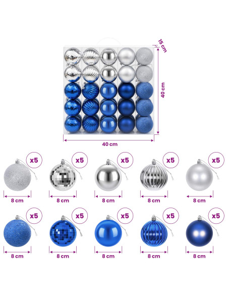 Set di Palline di Natale 50 pz Blu e argento 8 cm Polistirolo