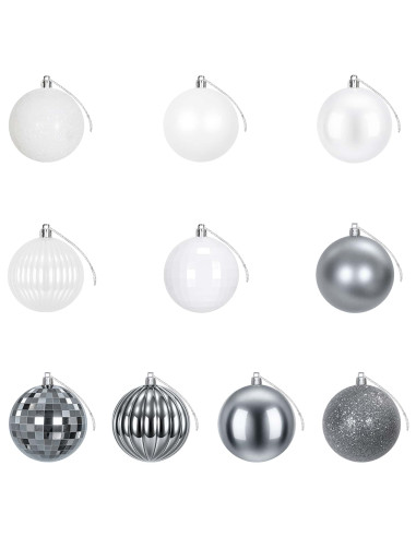 Set di Palline di Natale 50 pz Bianco e Grigio 8 cm Polistirolo