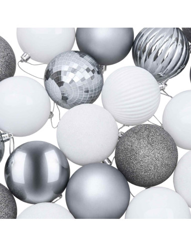 Set di Palline di Natale 50 pz Bianco e Grigio 8 cm Polistirolo