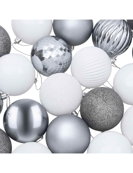 Set di Palline di Natale 50 pz Bianco e Grigio 8 cm Polistirolo