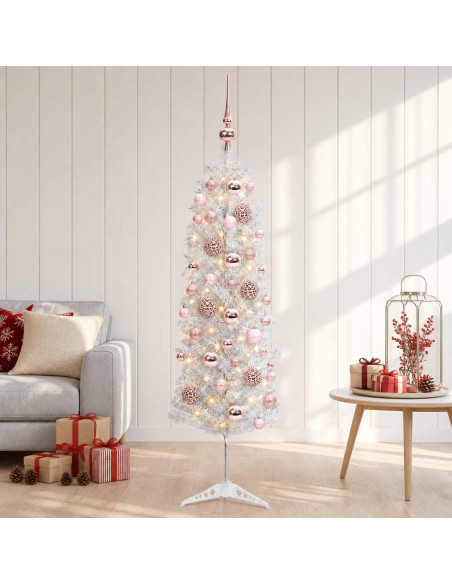Albero di Natale Artificiale Slim con Palline 150 cm 150 LED