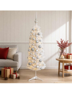 Albero di Natale Artificiale Slim con Palline 150 cm 150 LED