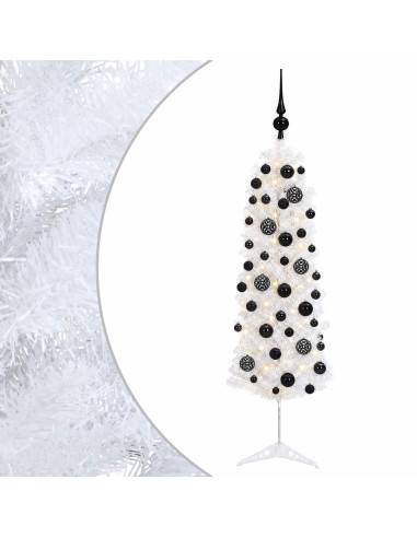 Albero di Natale Artificiale Slim con Palline 150 cm 150 LED
