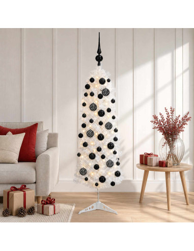 Albero di Natale Artificiale Slim con Palline 150 cm 150 LED