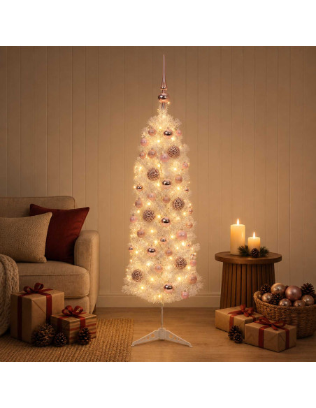 Albero di Natale Artificiale Slim con Palline 150 cm 150 LED