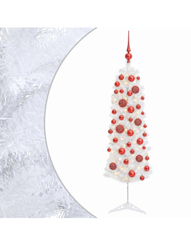Albero di Natale Artificiale Slim con Palline 150 cm 150 LED