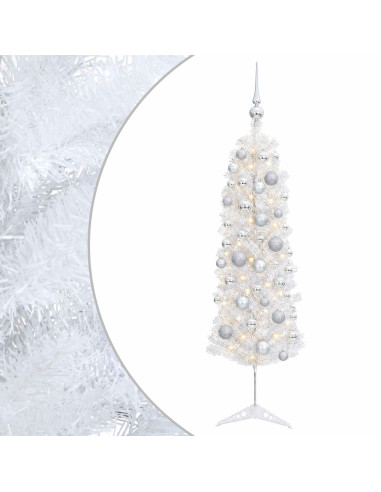 Albero di Natale Artificiale Slim con Palline 150 cm 150 LED
