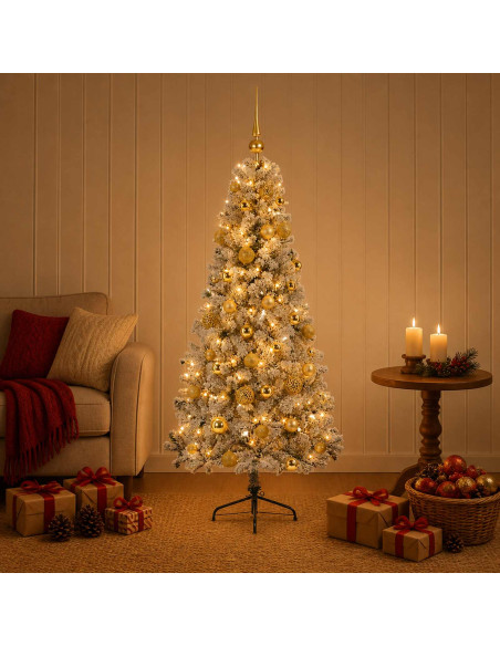 Albero di Natale artificiale con palline 150 cm 150 LED