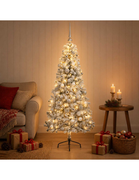Albero di Natale artificiale con palline 120 cm 150 LED