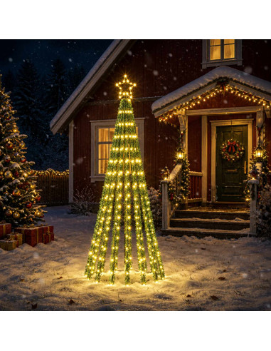 Albero di Natale LED 180 cm 255 LED Bianco caldo Acciaio Nero
