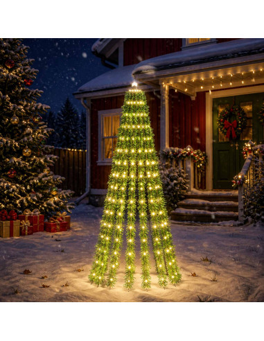 Albero di Natale LED 150 cm 240 LED Bianco caldo Acciaio Verde