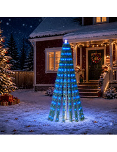 Albero di Natale LED 150 cm 240 LED Blu Acciaio Verde