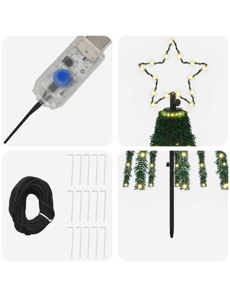 Albero di Natale LED 180 cm 255 LED Bianco caldo Acciaio Nero