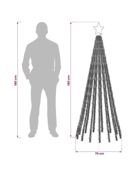Albero di Natale LED 180 cm 255 LED Bianco caldo Acciaio Nero