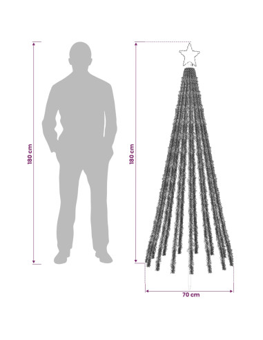 Albero di Natale LED 180 cm 255 LED Multicolore Acciaio Nero