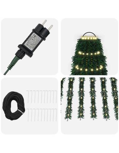 Albero di Natale LED 220 cm 460 LED Bianco caldo Acciaio Verde