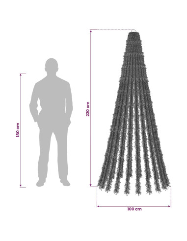 Albero di Natale LED 220 cm 460 LED Bianco caldo Acciaio Verde