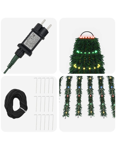 Albero di Natale LED 220 cm 460 LED Multicolore Acciaio Verde