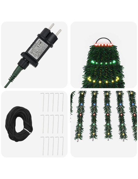 Albero di Natale LED 220 cm 460 LED Multicolore Acciaio Verde