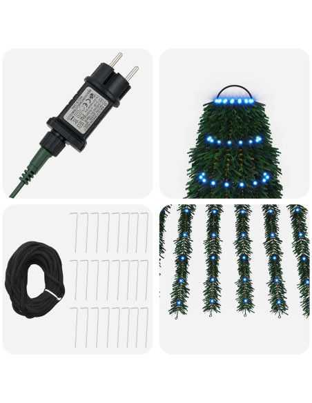 Albero di Natale LED 270 cm 648 LED Blu Acciaio Verde