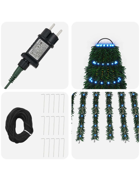 Albero di Natale LED 220 cm 460 LED Blu Acciaio Verde