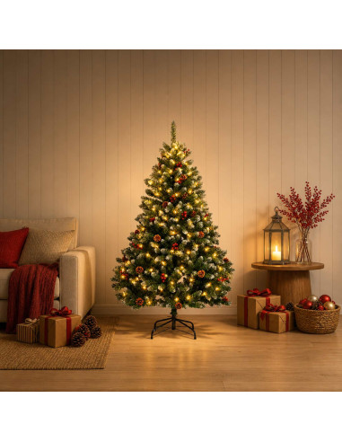 Albero di Natale Artificiale con Rami Pieghevoli 120 cm 150 LED