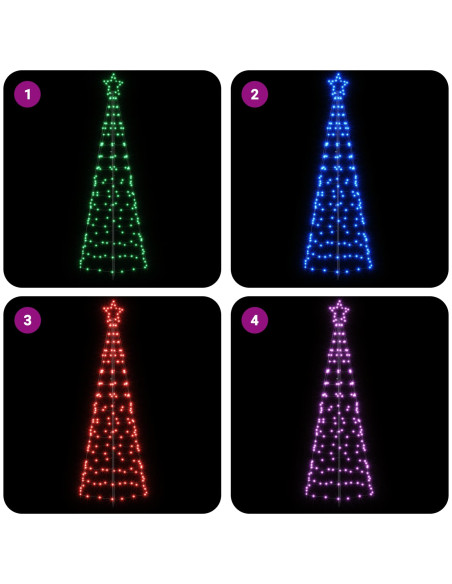 Albero di Natale LED 180 cm 168 LED Multicolore Acciaio Nero