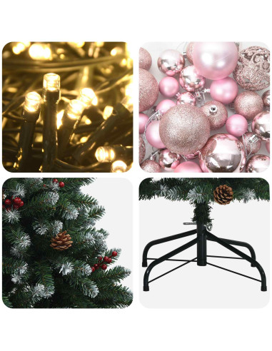 Albero di Natale artificiale verde con palline 150 cm 150 LED