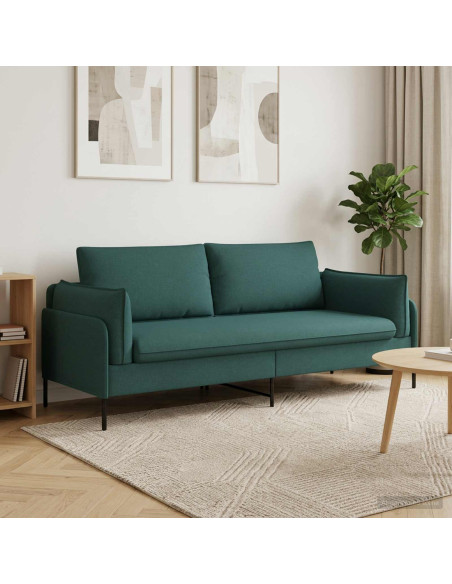 Divano 3-Persone Verde Scuro 222 x 81 x 89 cm Tessuto