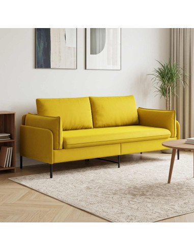 Divano 3-Persone 3 posto Giallo 222 x 81 x 89 cm Velluto